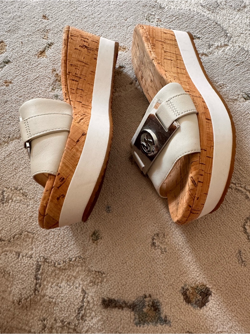 Michael Kors White MK Logo Cork Slide Sandals 6,5 - Picture 5 of 6